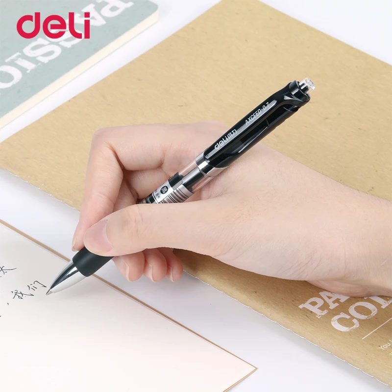 Deli gel pen&refill set office black ink stationery pen cute school