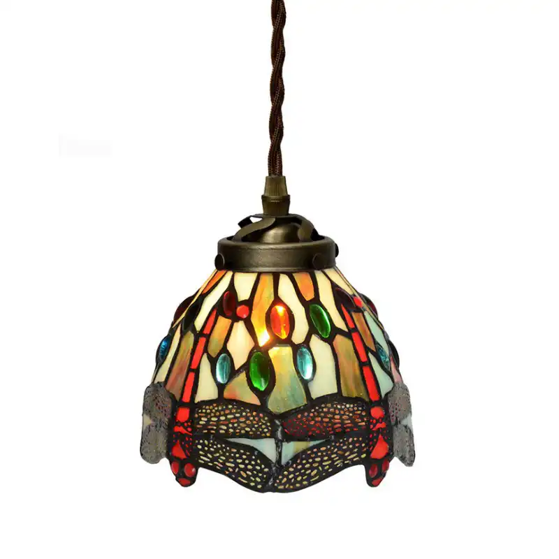 Retro Stained Gl Dragonfly Small Led Hanging Cord Pendant Lamp Led Hanging Cord Pendant Lamp