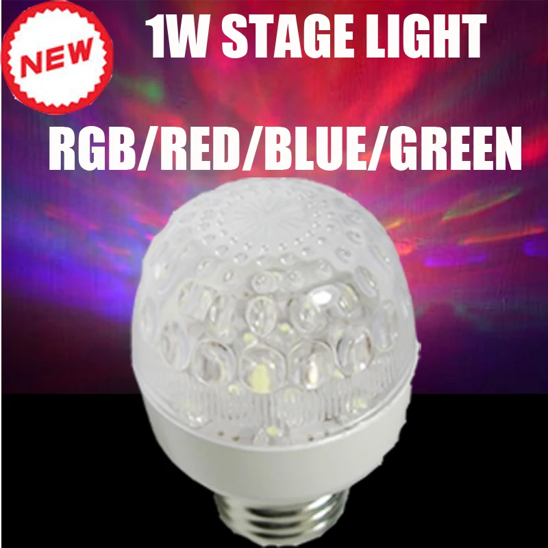 

2017 Hot E27 AC85-265V RGB/Red/Blue/Green 1w LED Crystal Stage Light Auto Rotating Lamp Laser Disco DJ Party Holiday Dance bulb