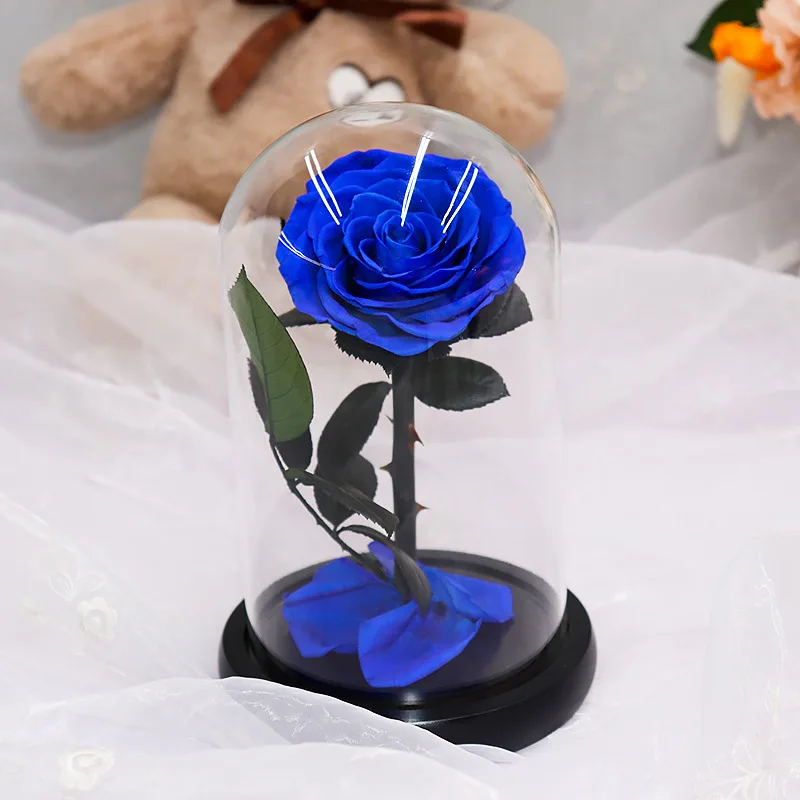 Красавица и Чудовище красная роза в стеклянном куполе на деревянной основе подарок на день Святого Валентина украшение стола вечный цветок