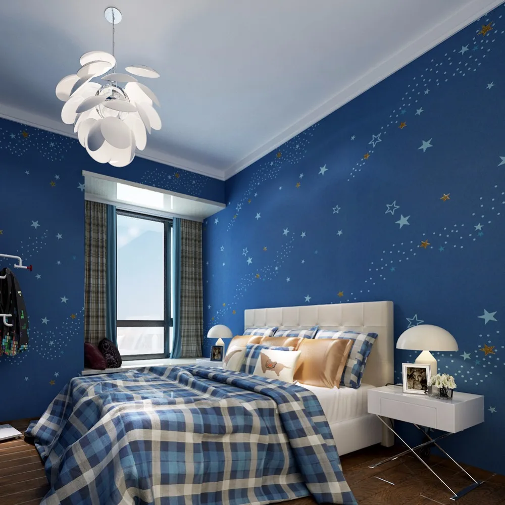 Aliexpress com  Buy Starry Night Kids Bedroom Wallpaper Dark Blue Non  