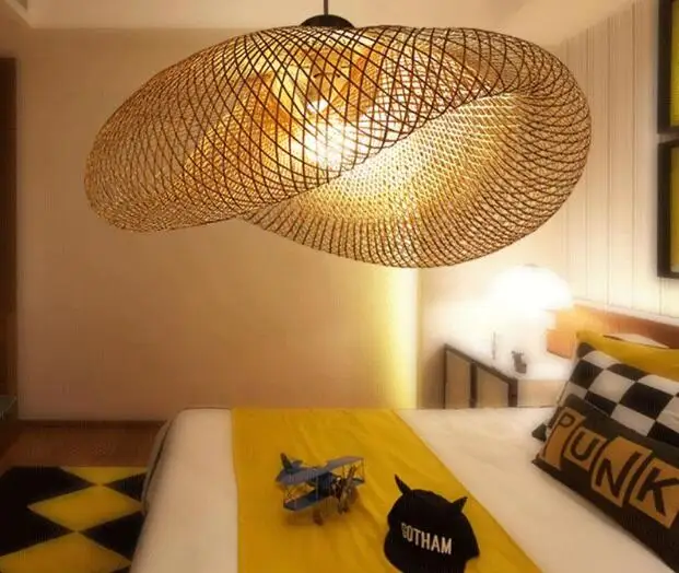 Bamboo Wicker Rattan Wave Shade Pendant Light Fixture ...