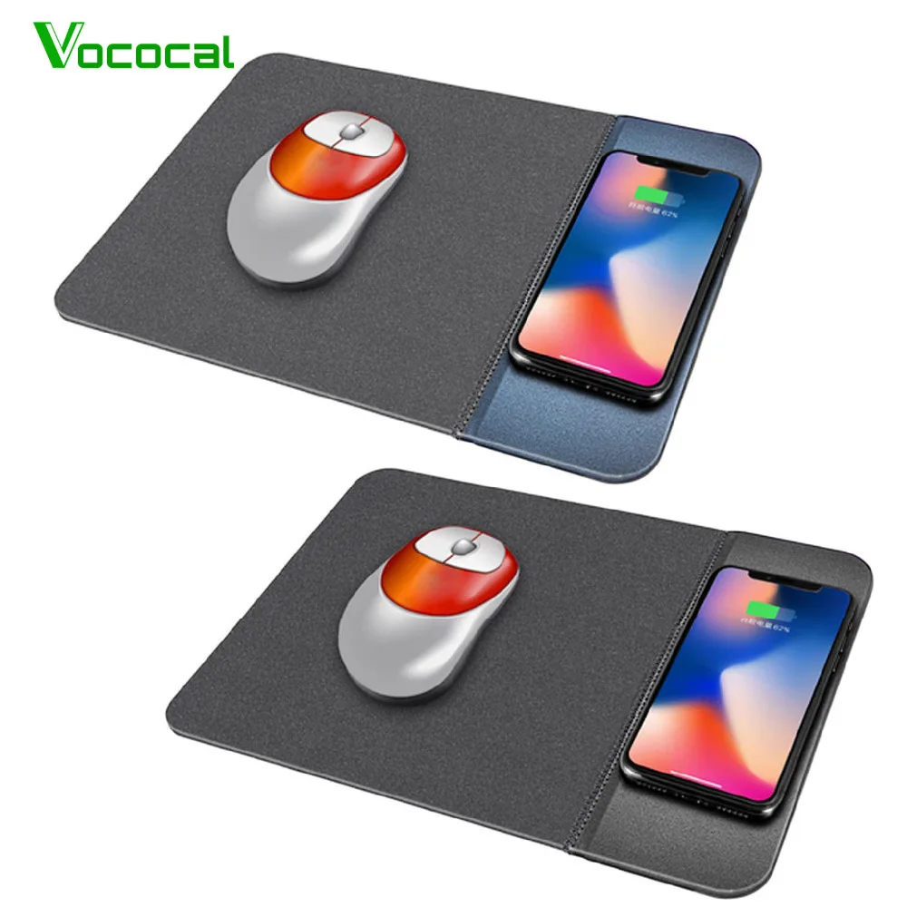 

Vococal 2in 1 PU Rubber Qi Wireless Charger Charging Mouse Pad Mat Mousepad Charger For iPhone X XS 8 Plus Samsung Galaxy Note 8