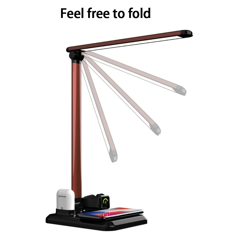  4 IN 1 Table Desk Lamp LED Light USB Charging Station Fast QI Wireless Charger Dock for Apple Watch - 33016854266