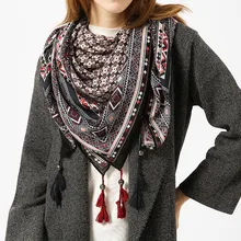 Новинка, брендовый женский шарф, квадратные хлопковые шали и палантины, Дамская Пашмина с кисточками, богемский платок, зимняя женская бандана, хиджабы