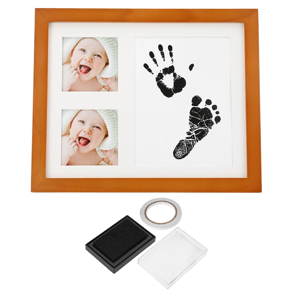 Новый три сетки отпечаток руки ребенка отпечаток ноги деревянная фоторамка с чернила для печати Pad украшение детской подарок Дети