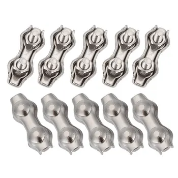 

M5 304 Stianless Steel Wire Rope Double Clips Clamps Buckle Pack Of 6
