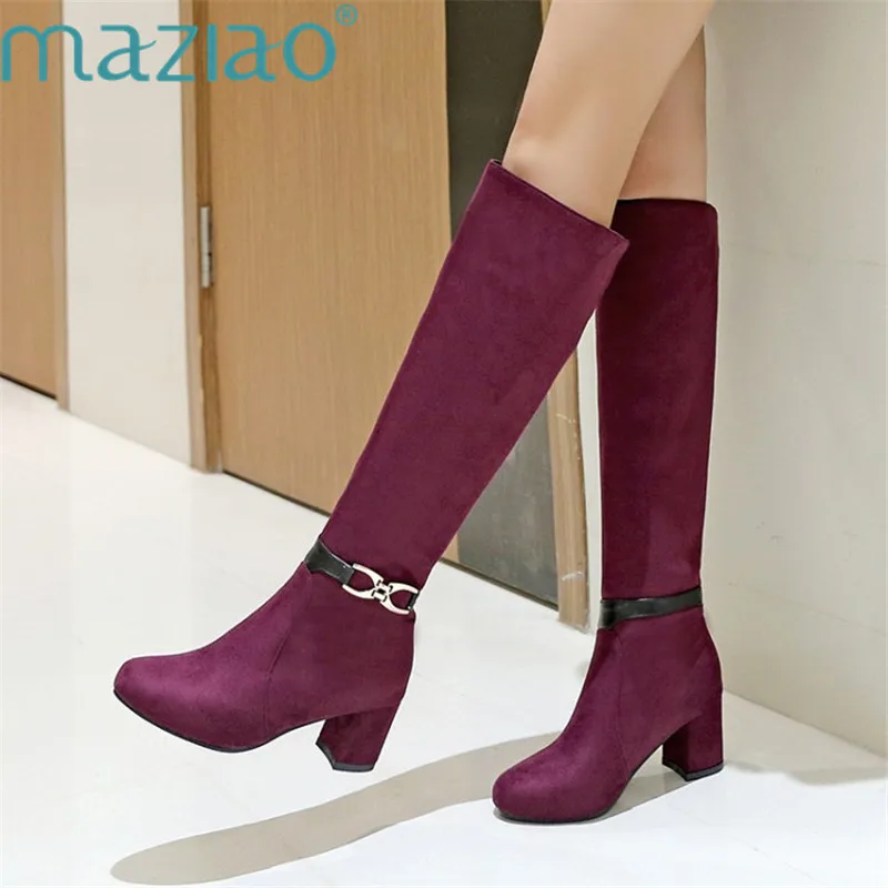 

Women Vintage Matin Shoes Round Toe Ankle Boots Square Chunky Med Heels Booties Metal Decoration Tall Boots MAZIAO