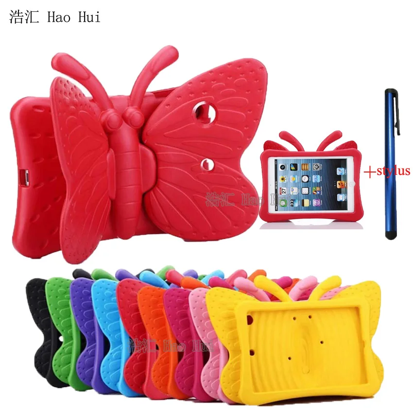 

Tablet EVA Soft Shockproof Case for iPad Mini 1 2 3 Cartoon 3D Butterfly Stand Cover for iPad Mini 4 Kids Safe Cases + Stylus