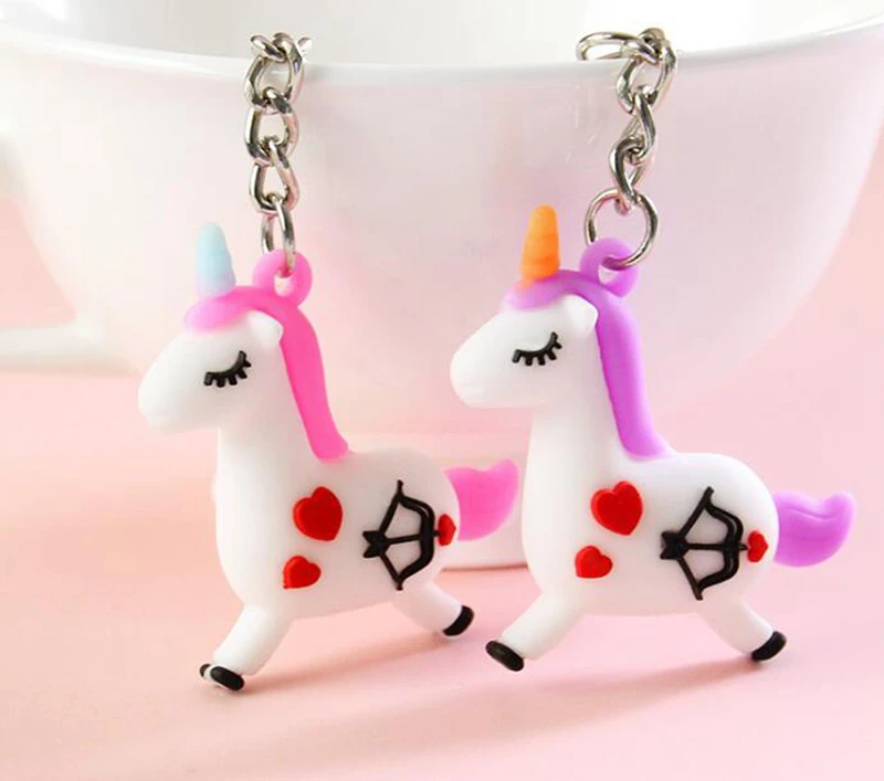 

EUBFREE 50PCS 6Colors Unicorns Keychains Fairytale PVC Unicorn Key chains Horse Key Rings Holder Alloy Key Chain