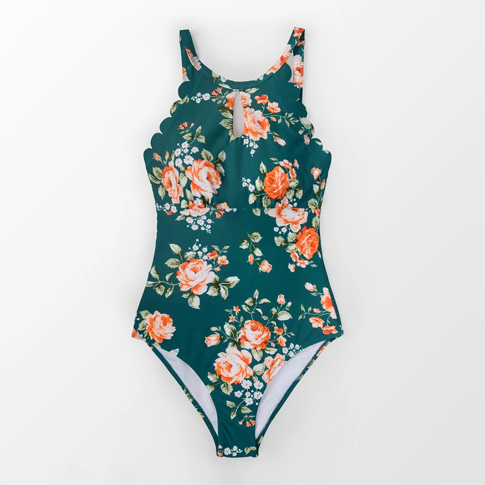 green floral swimsuit