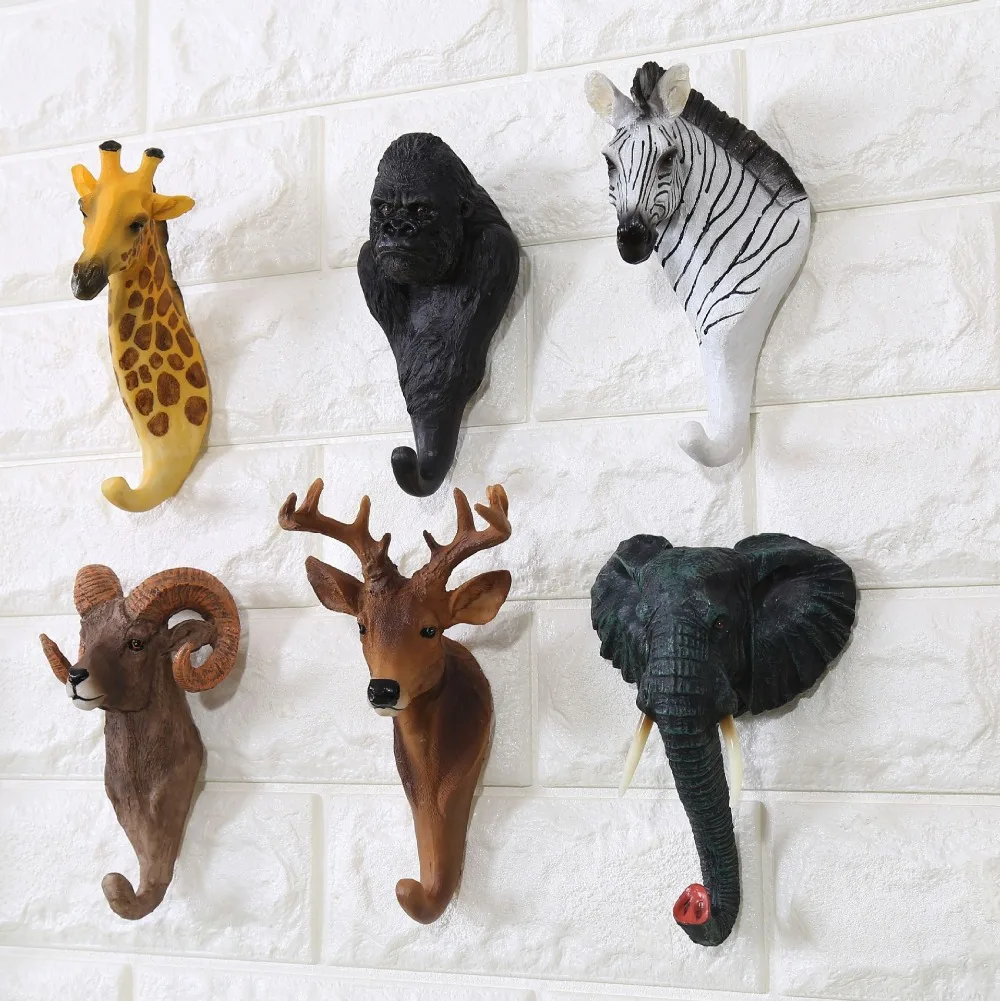 

16 cm Fashion Resin Animal Head Coat and Hat Hook Antelope Deer Zebra Gorilla Giraffe Design Decoration Crafts DEC131