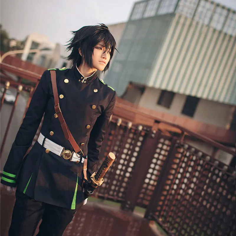 Серафим конца Yuichiro Hyakuya Косплей Аниме Owari no Seraph черный/зеленый костюм вампира с накидкой