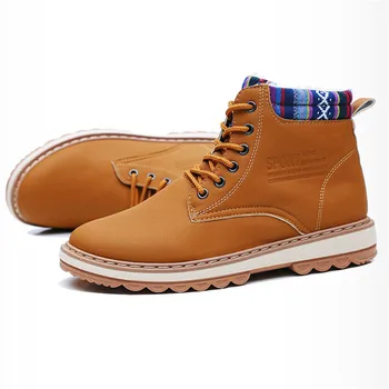 

LIN KING Warm Plush Lace Up Men Short Boots High Top Cotton Padded Shoes Lace Up Winter Ankle Boots Outdoor Travel Shoes