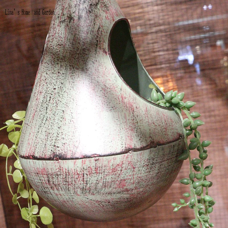 handcrafted vintage green iron ceiling hanging flower planter (5)