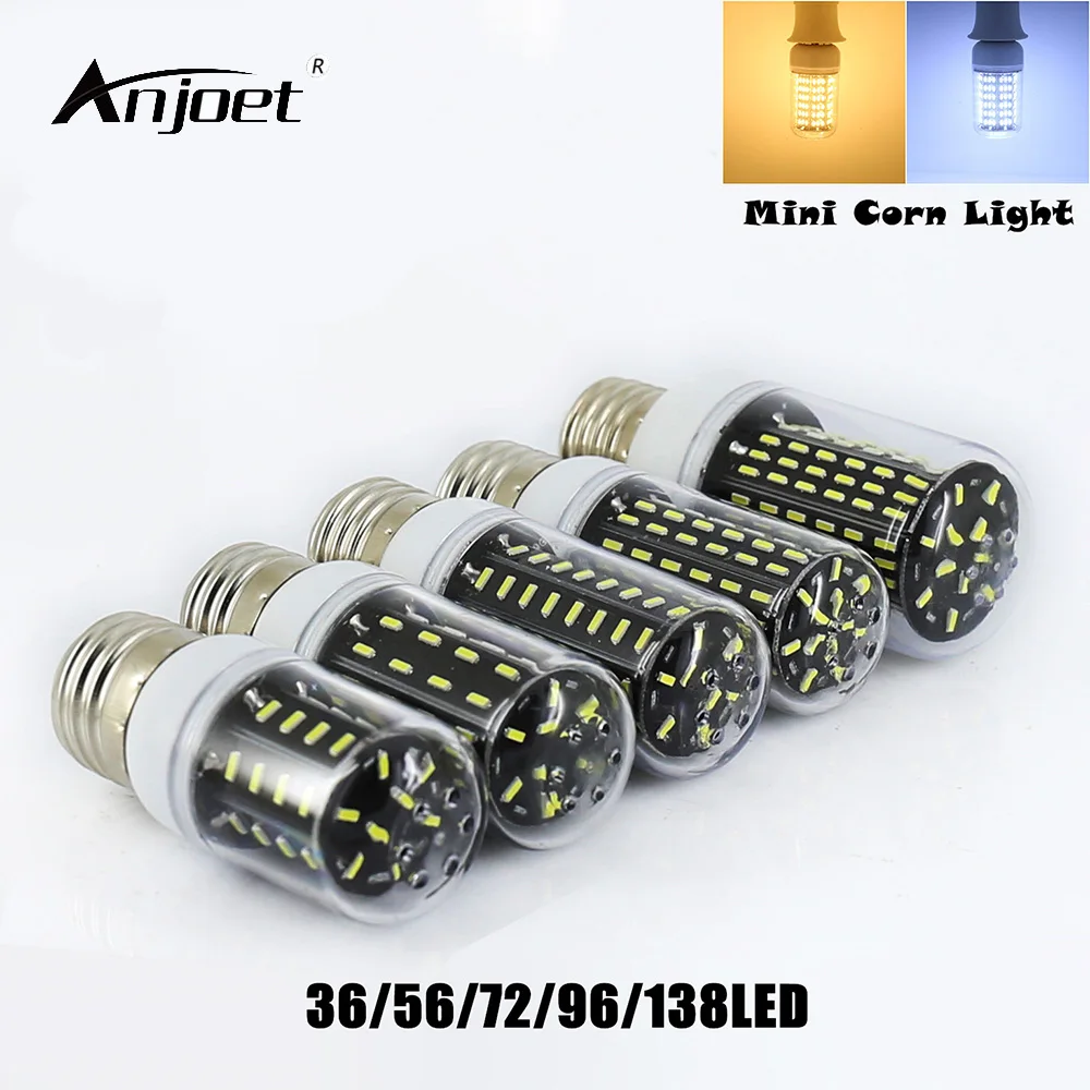 

ANJOET LED Bulb Real No Flicker Smart Power IC Design High Lumen long Life LED Corn Bulb 4014 SMD E27 220V replace halogen lamp