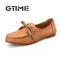 GTIEM 2016 Good PU Leather Women Flat Shoes Solid Insole Round Toe Shoes Woman Spring Simple Lace Up Shoes #ZH519