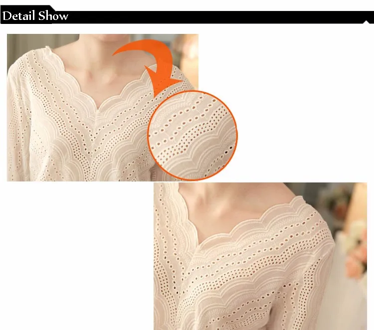 Blusas Femininas 2016 Spring Autumn Women Fashion Plus Size Hollow out Lace Blouse Long Sleeve Sexy Loose White Tops Shirt A602 g