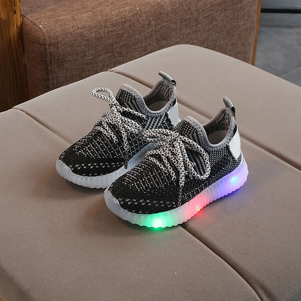 طفل الصبي رياضية الأطفال طفل الفتيان شبكة مصباح ليد مضيئة تشغيل حذاء رياضي أحذية Chaussure Lumineuse صب Garcon