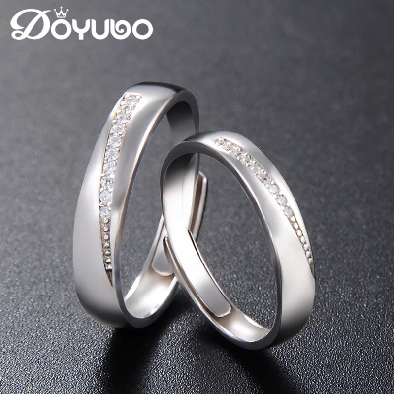 DOYUBO, модные 925 пробы серебряные кольца для влюбленных, регулируемый размер, чистое серебро, парные кольца с кубическим цирконием, обручальное кольцо VB262
