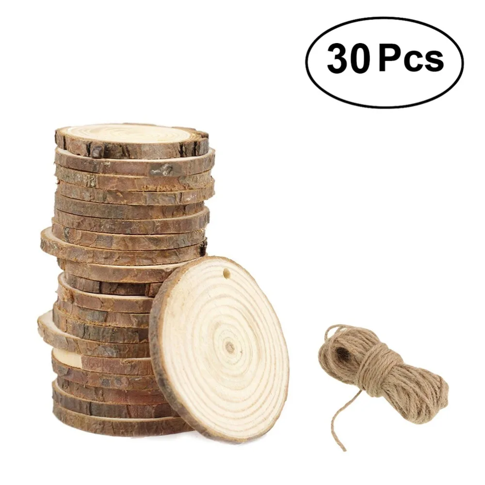 

30Pcs Wooden Round Circles Ring Craft Card Making Scrapbooking DIY Embellishment With 10M Jute Twine For Wedding Christmas Decor