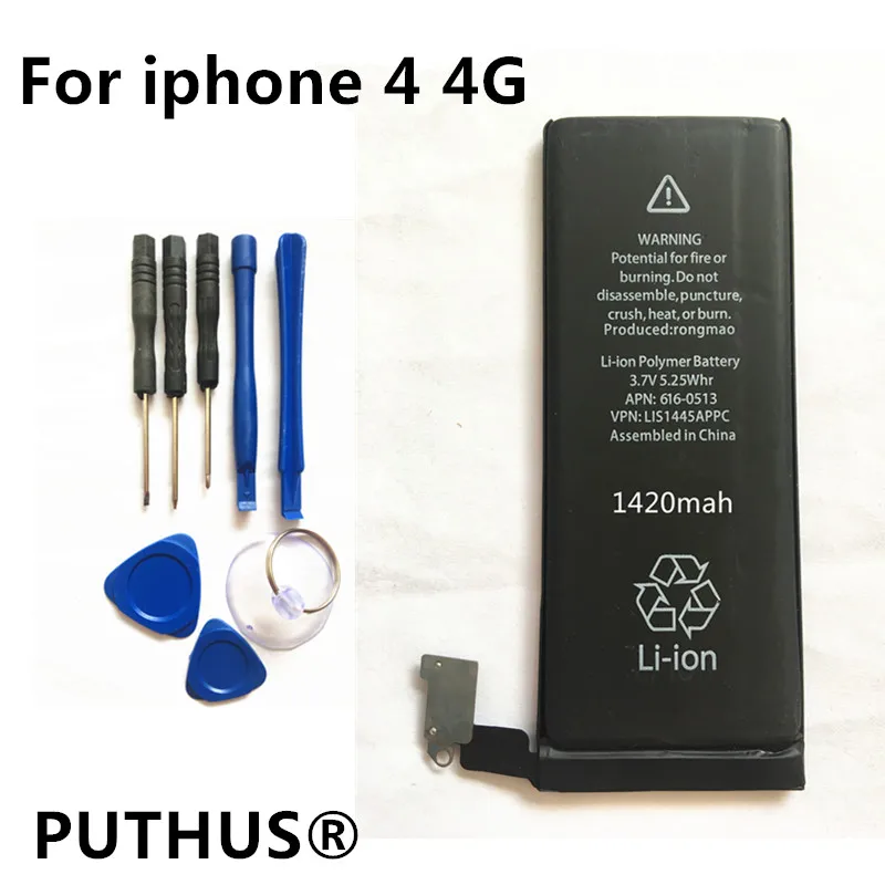 Для iphone 4 Аккумулятор 1420mAh 3,7 V литий-ионный Внутренний Аккумулятор Сменный аккумулятор для iphone 4 4G с набором инструментов для ремонта