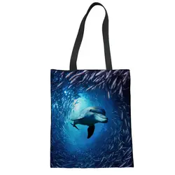 FORUDESIGNS/синий холст сумка-шоппер Дельфин Акула синий плечо сумка эко многоразовые тканевые сумки персонализированные сумка