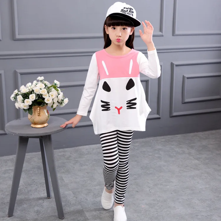 equestrian clothing sets	 Retail and wholesale 2022 spring and autumn toddler girl clothing sets children clothes kids top with bow+striped leggings 2pcs Clothing Sets	