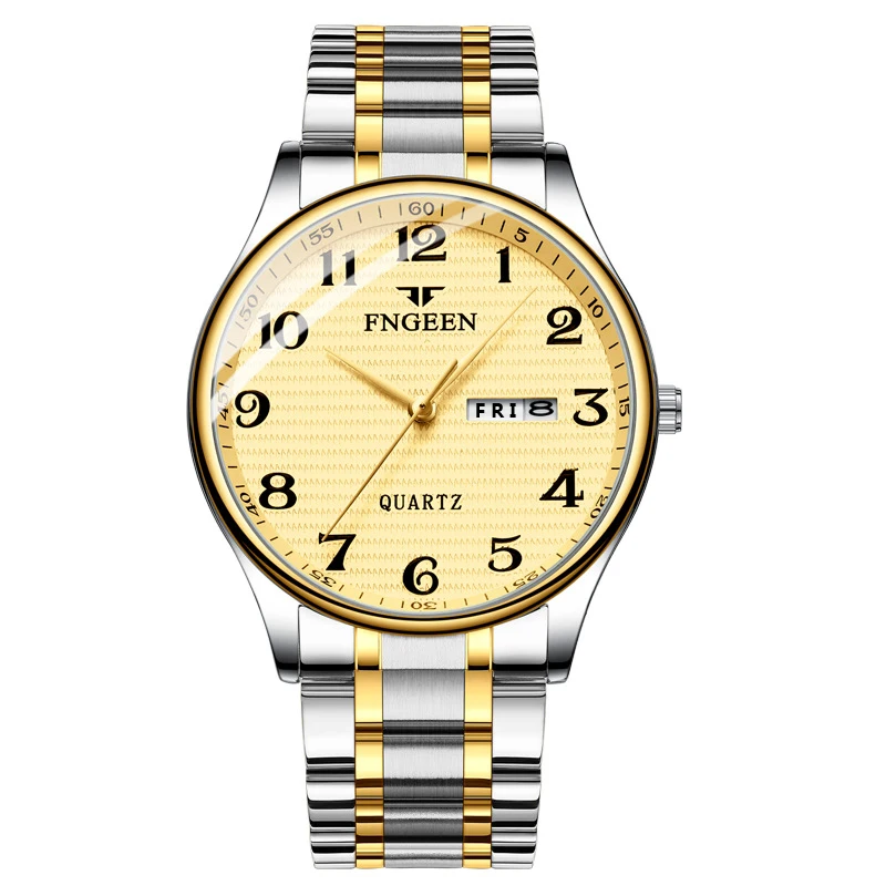 Часы мужские деловые водонепроницаемые кварцевые мужские часы с датой модные часы из нержавеющей стали для мужчин Relogio Masculino - Цвет: steel gold