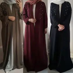 Мусульманское abaya Макси платье кардиган украшенный бисером Туника длинные халаты кимоно Jubah Рамадан арабский турецкий Thobe Исламская