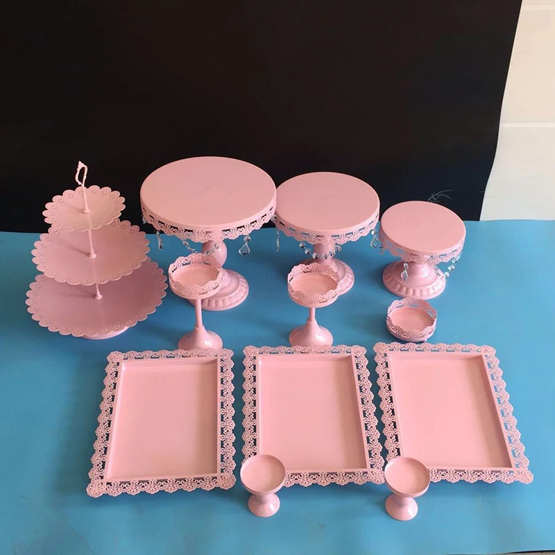 

12pcs silver Cake Stand Wedding Cupcake Stand Set Metal Dome Crystal Candy Bar Decoration Cake Tools Bakeware