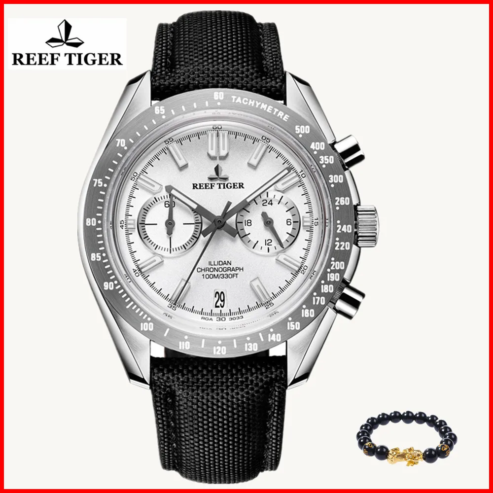

2019 Reef Tiger Mens Designer Sport Watches Calfskin Nylon Strap 316L Steel Luminous Chronograph Watch relogio masculino RGA3033