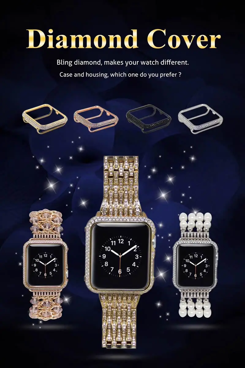 For Apple watch case Protective Shell Hand Made by Crystal Diamond Cover Style (1)