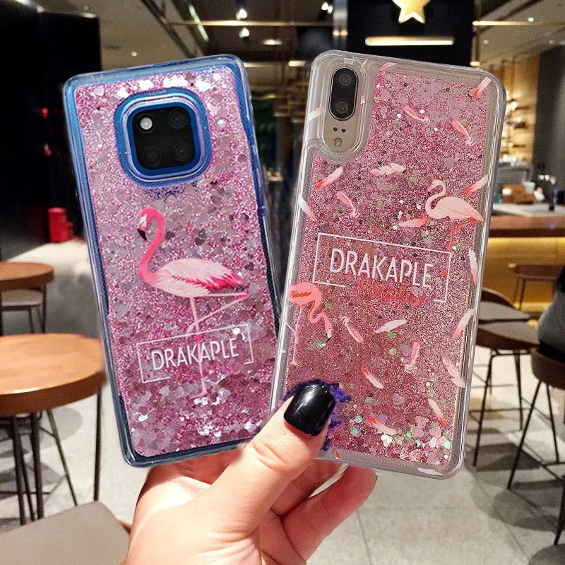 Flamingo Bling Glitter Liquid Clear Soft Case Cover on sfor Huawei P20 Lite Y5 2017 P10 P30 Honor 9 7X 10 Mate 20 P Smart Y6 Y9  (2)