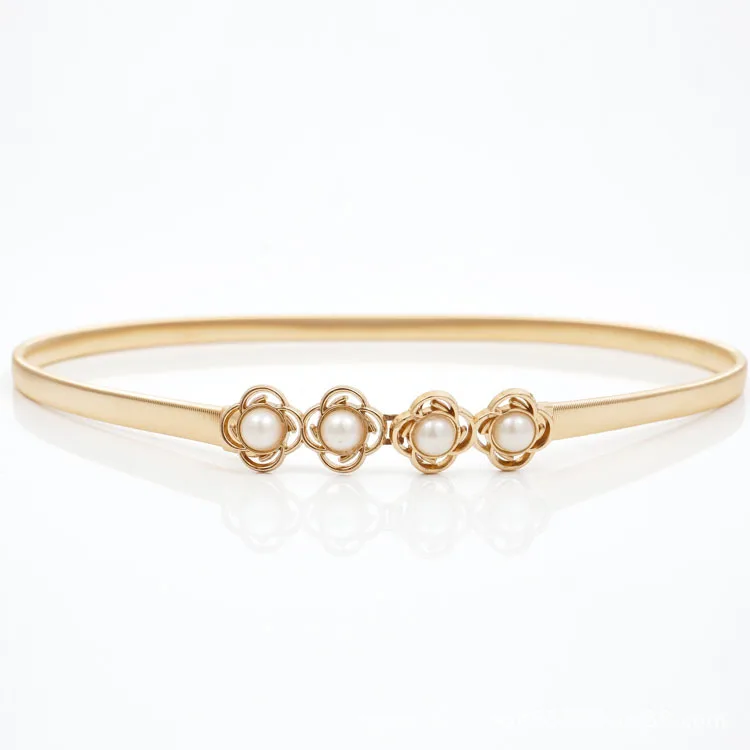 

Women Fashion Golden Belts Metal Elastic for Dresses with Bead All Match Ladies Western Trending Design Metal Circle Belt 2019