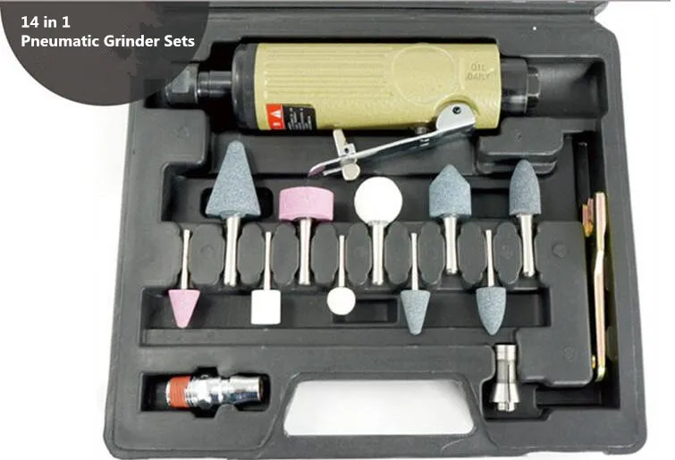 

14 in 1 Air Compressor Die Grinder Grinding Polish Stone Kit 1/4 Air Grinder Tool Pneumatic Tools DIY Tools Kits