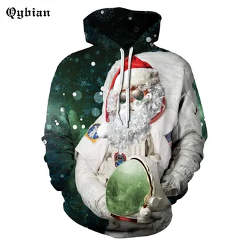 

Qybian 2017 new fashion loose men Santa Claus aviation Galaxy 3D Printed hoodies sweatshirt personality hoodies men