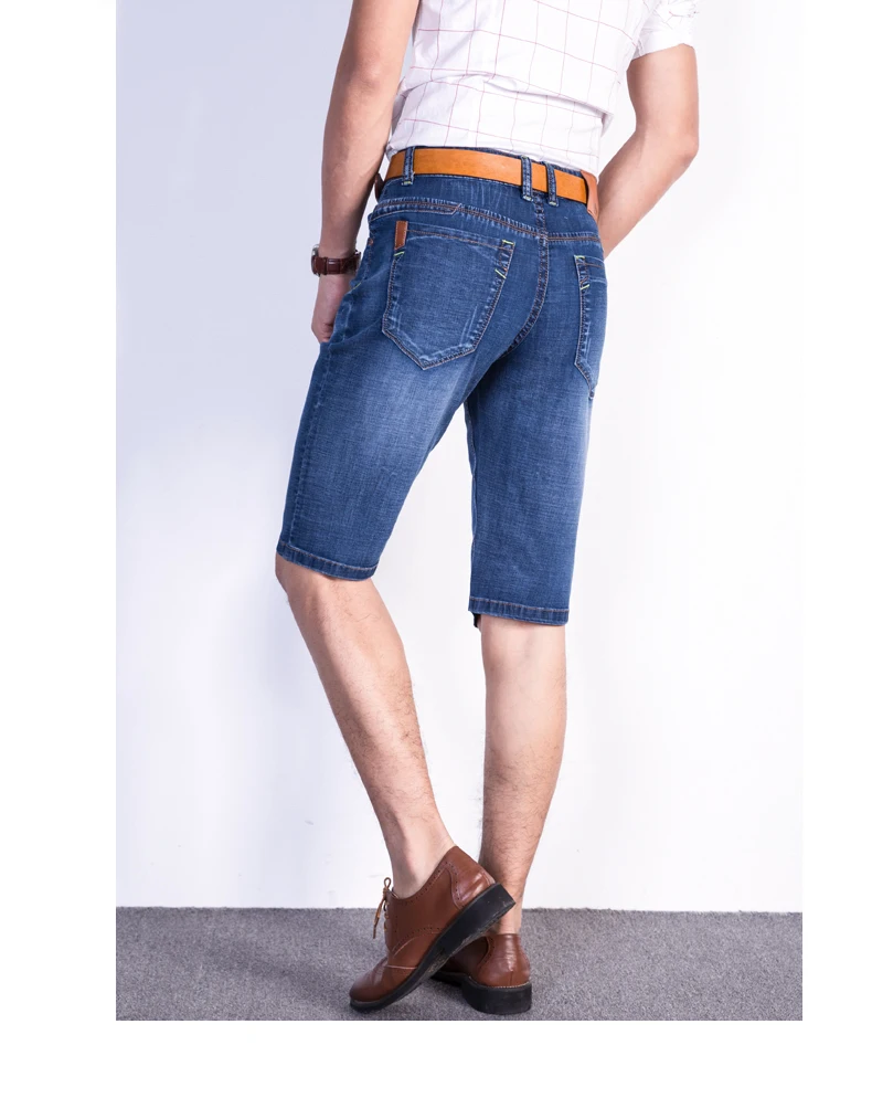 QUANBO брендовая одежда 2019 новый летний для мужчин синие джинсовые шорты Бизнес повседневные эластичные джинсы короткий, зауженный крой