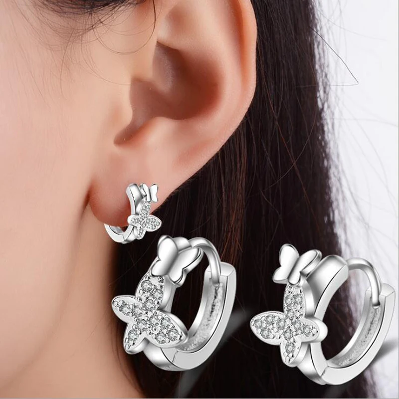 

KOFSAC New Fashion 925 Sterling Silver Earrings For Women Elegant Cute Butterfly Ear Hoop Earring Jewelry Valentine's Day Gifts