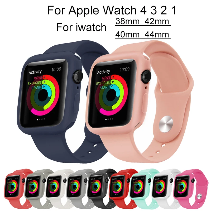 

TPU Case Silicone Watchband 2 in 1 For Apple Watch 4 3 2 1 Sport Strap Soft Shell For iwatch 44mm 40mm 38mm 42mm Bracelet Band