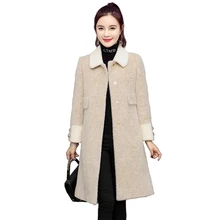 Золотое Норковое бархатное пальто для женщин осень зима модное шерстяное пальто Высокое качество куртка женское плотное шерстяное пальто плюс размер 2402