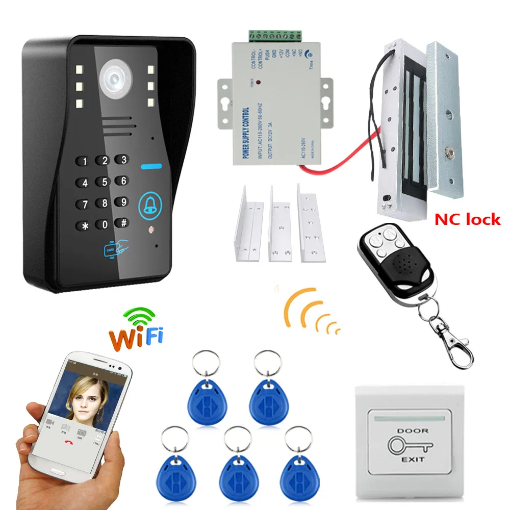 #*Cheap 720P Wireless WIFI RFID Password Video Door Phone Doorbell Intercom System Night Vision + Electric Magnetic Door Lock 180KG