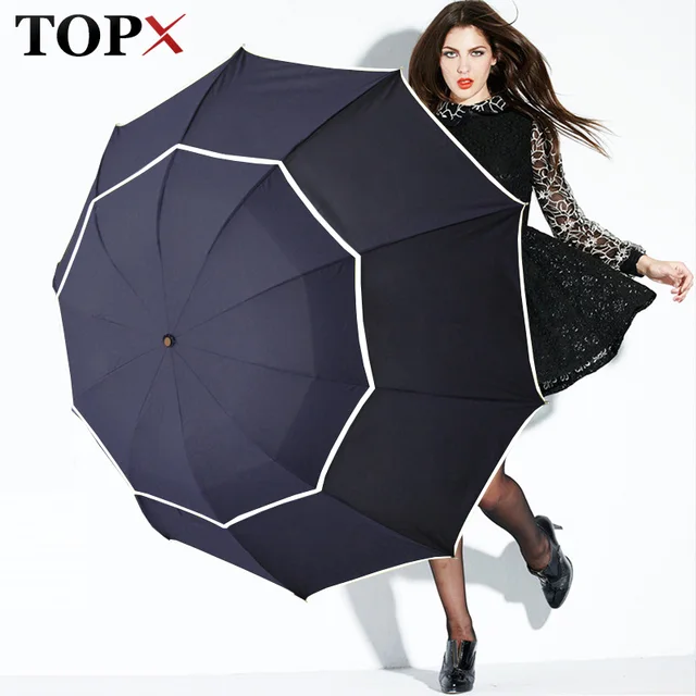 US $6.56 Double Golf Umbrella Rain Women Windproof 3Floding Large Male Women Umbrella Non-Automatic Business