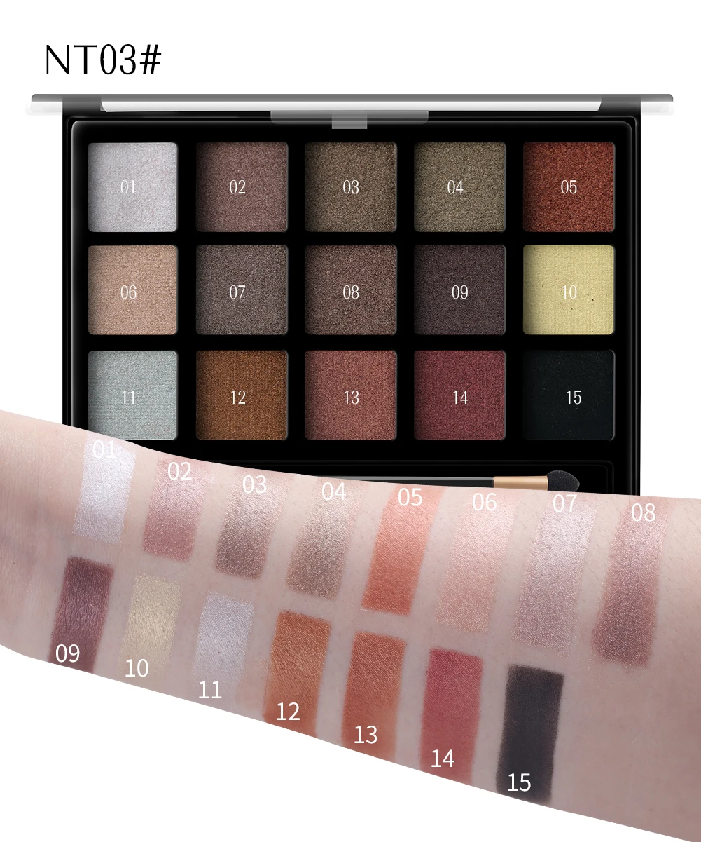 MISS ROSE 15Colors Nude Color Eye Shadow Makeup Professional Waterproof Flash Gold Nude Color Eye Shadow Makeup Tray TSLM2