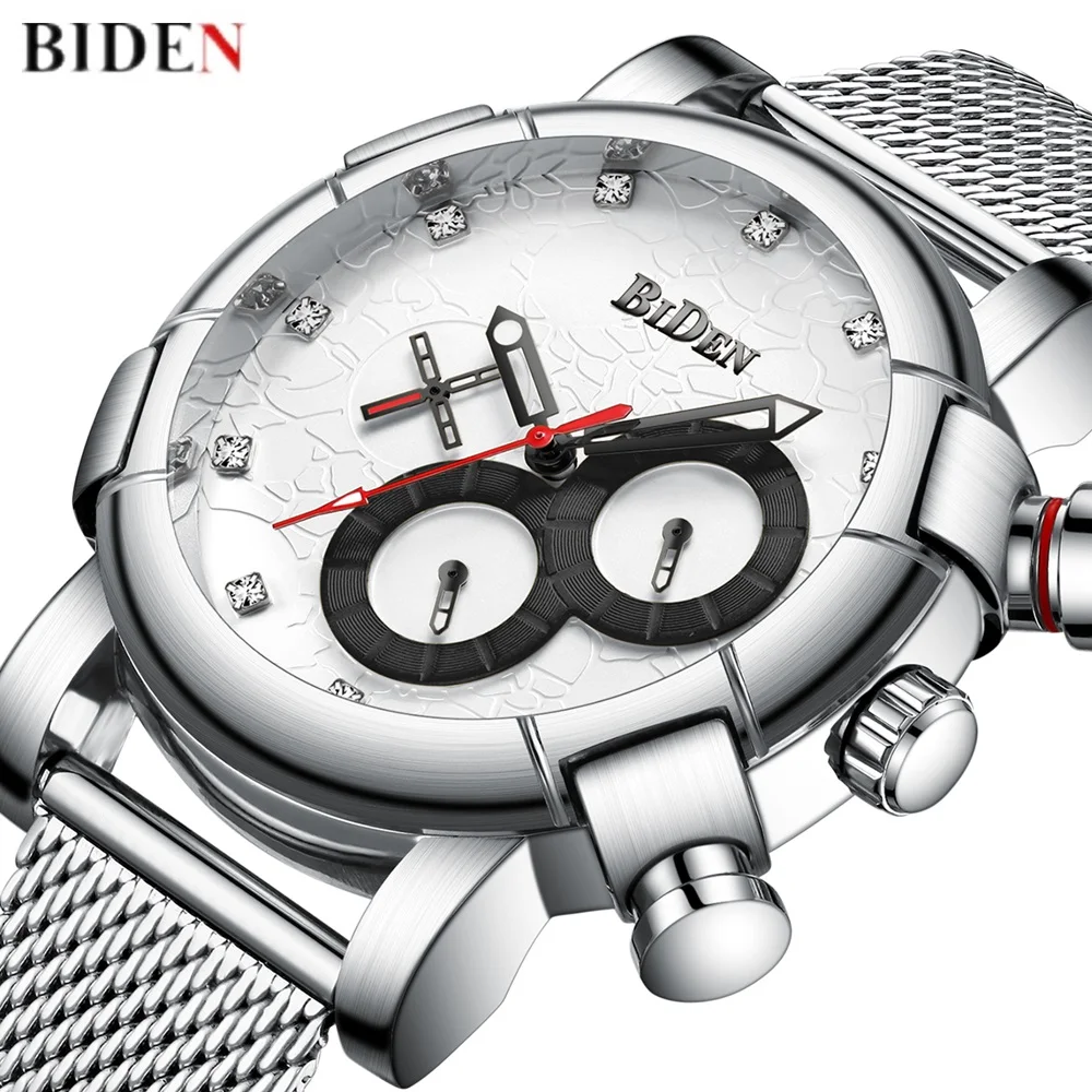 

BIDEN Mens Watches Waterproof Chronograph Sport Military Top Brand Luxury Men Watch Stainless Steel Quartz Male Clock Gift