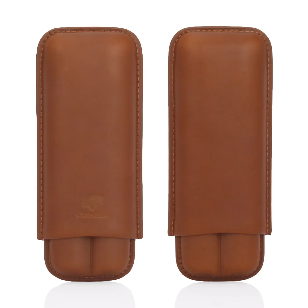 

COHIBA Leather Cigar Case Travel Mini Humidor Outdoor Portable Pocket Cigar Humidor 2 Cigars Tube Holders W/ Gift Box