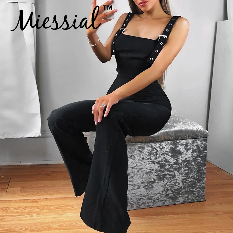 Женский комбинезон Miessial черный с завышенной талией Свободный Длинный зимний |
