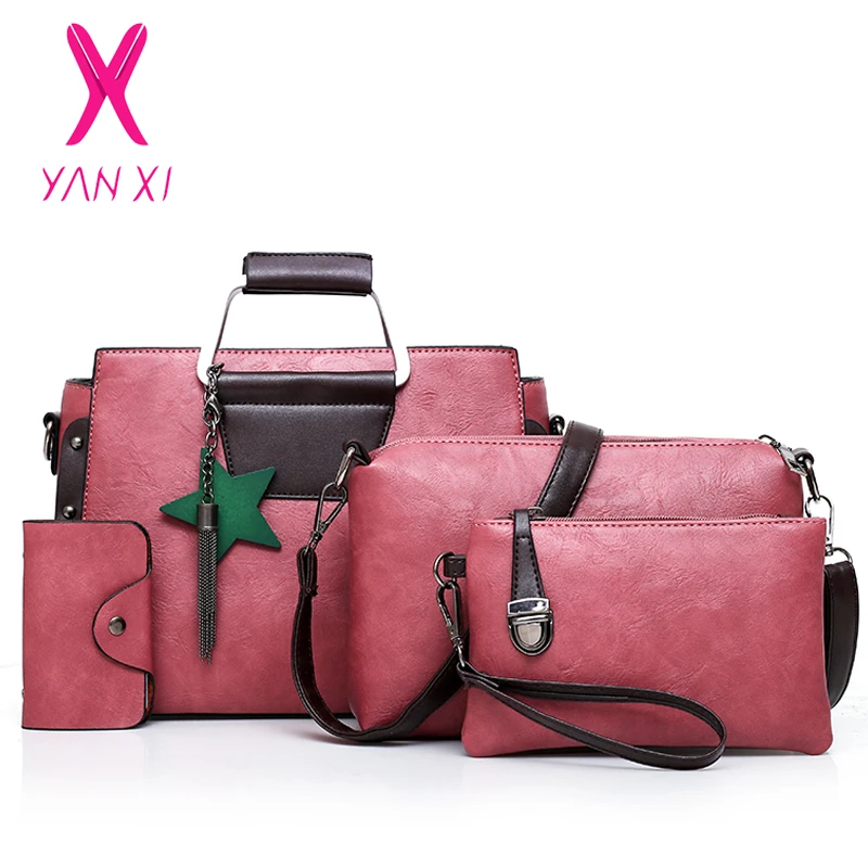 2018 Women Messenger Bags Handbag Set PU Leather Composite Bag Tassel Aluminum Handlebar 4 Piece