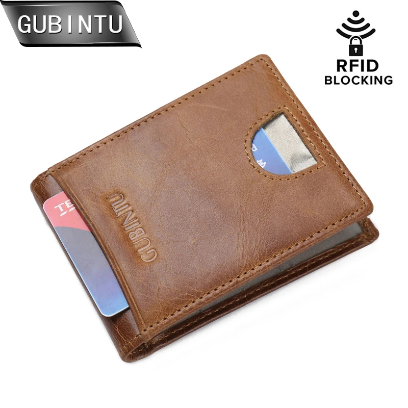 GUBINTU Slim font b Money b font font b Clip b font RFID Blocking Genuine Leather