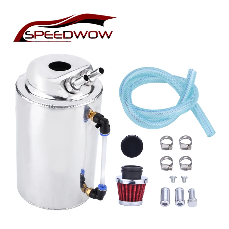 

SPEEDWOW 2L Universal Sliver Oil Catch Tank Car Auto Aluminum Reservoir Can Oil Filtration Tank Without Sensor High Quality